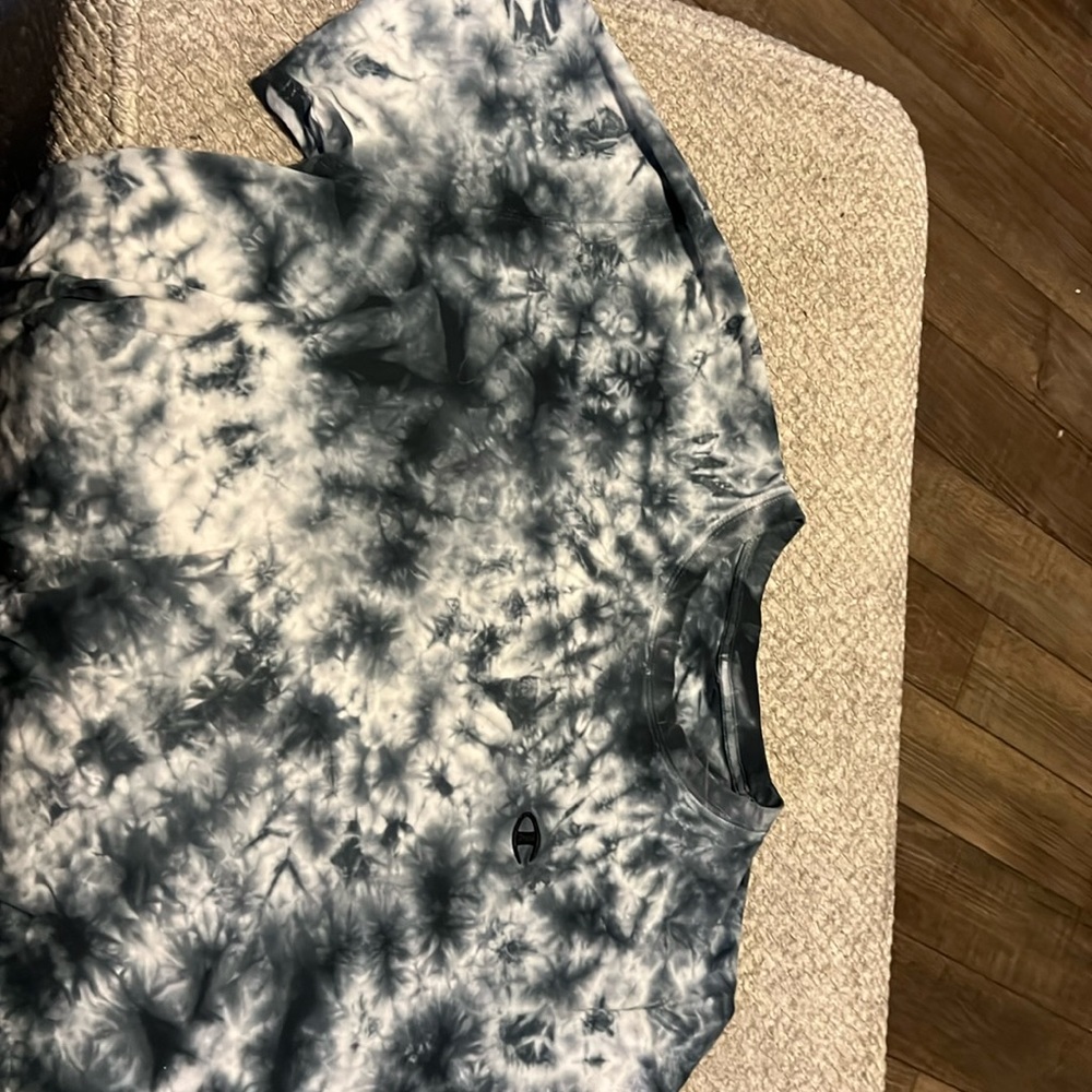 Champion black white tie dye lightly worn shirt